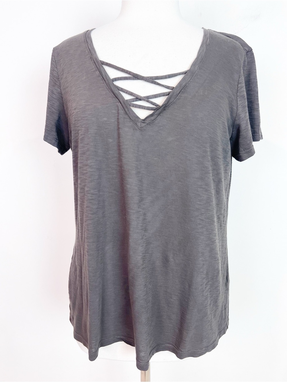 MICHAEL STARS GRAY V-NECK SHORT SLEEVE T-SHIRT WOMENS ONE SIZE